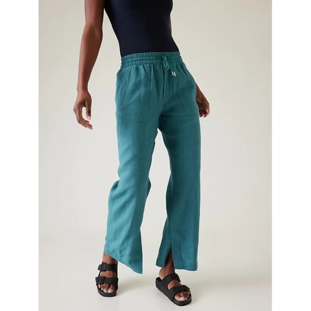 NWT Athleta Retreat Linen Wide Leg Pant Teal Blue/Green Women's Plus Size 26 - Picture 13 of 16